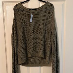 LOFT Olive Open-Knit Crewneck Sweater